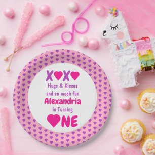 Assiettes En Carton XOXO Embrasse et embrasse 1er anniversaire