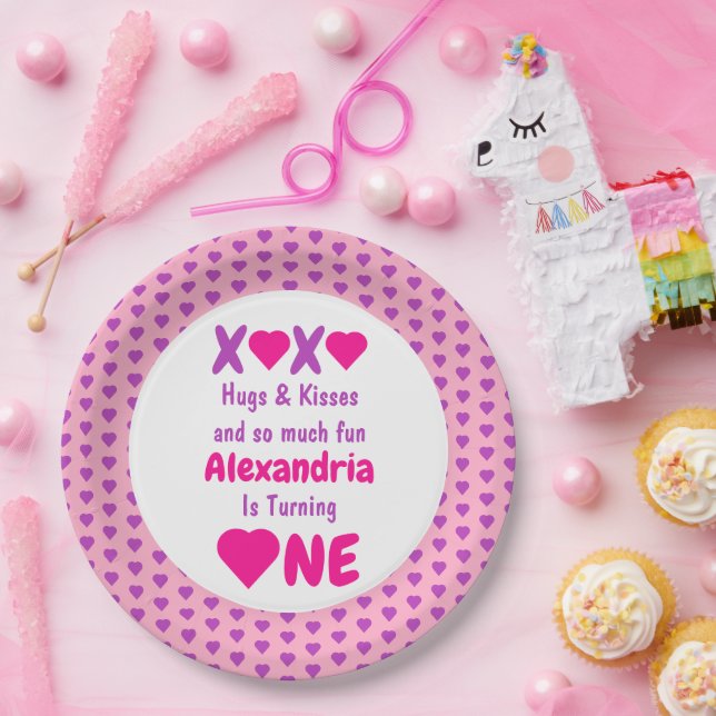 Assiettes En Carton XOXO Embrasse et embrasse 1er anniversaire (Fête)
