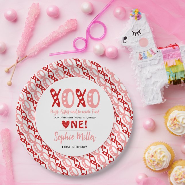 Assiettes En Carton XOXO Hugs & Kisses Saint Valentin 1er anniversaire (Fête)