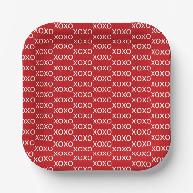 Assiettes En Carton Xoxo rouge et blanc Saint Valentin (Recto)