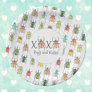 Assiettes En Carton XOXO Valentine's Pink Bugs and Kisses Lovebugs