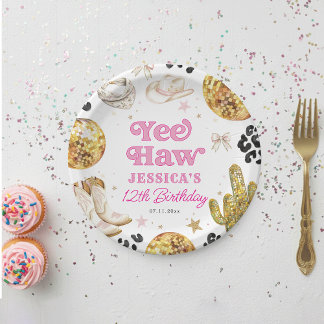 Assiettes En Carton Yee Haw Disco Cowgirl Rodeo Pink Birthday Party