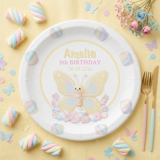 Assiettes En Carton Yellow Marshmallow Butterfly Kids Birthday