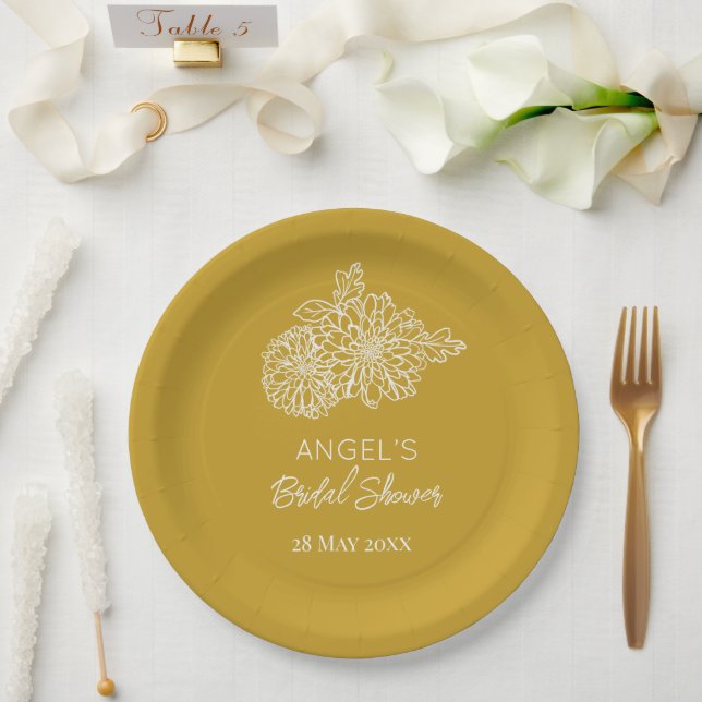Assiettes En Carton Yellow Modern  Chrysanthemums Bridal Shower (Mariage)