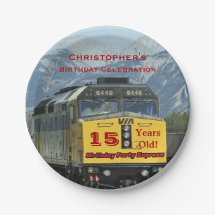 Assiettes En Carton Yellow Railroad Train Engine, 15e anniversaire, no