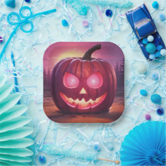 Assiettes En Carton Yeux qui brillent rose jack-o'lanterne