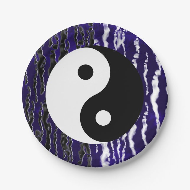 Assiettes En Carton Yin Yang Blue Tranquillité Zen Energy Party (Devant)