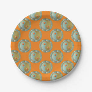 Assiettes En Carton Yin Yang médaillon d'or Turquoise
