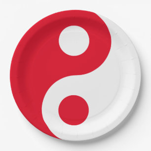 Assiettes En Carton Yin Yang Rouge et Blanc
