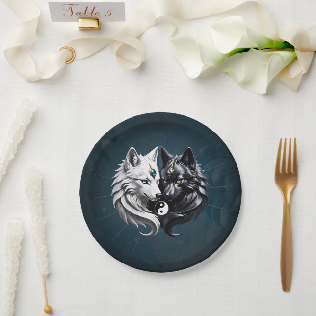 Assiettes En Carton Yin Yang Wolves. (Mariage)