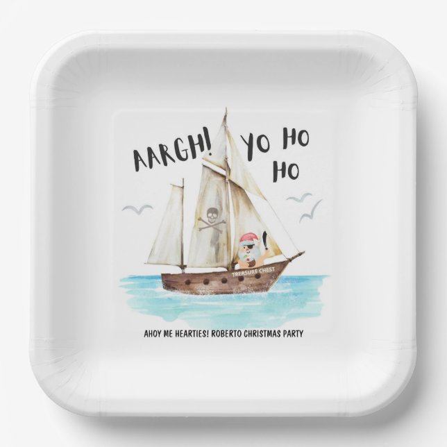 Assiettes En Carton Yo Ho Pirate Père Noël Navire Noël (Recto)