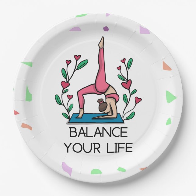 Assiettes En Carton Yoga équilibrer votre vie dame en rose posant yoga (Devant)