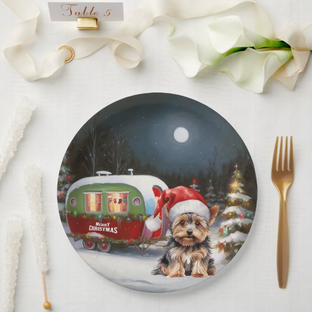 Assiettes En Carton Yorkshire Terrier Caravan Christmas Adventure (Mariage)