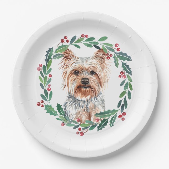 Assiettes En Carton Yorkshire Terrier Élégant chien Noël (Devant)