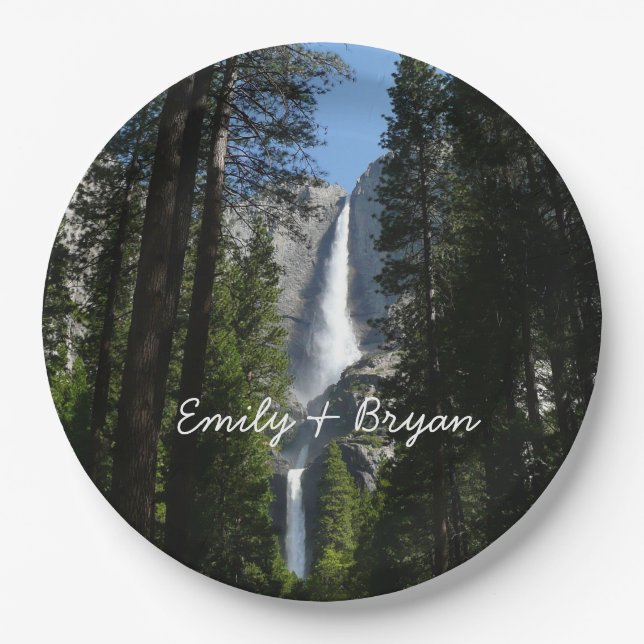 Assiettes En Carton Yosemite Falls et Woods Paysage Photographie (Devant)