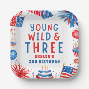 Assiettes En Carton Young Wild et Three 4 juillet 3e anniversaire