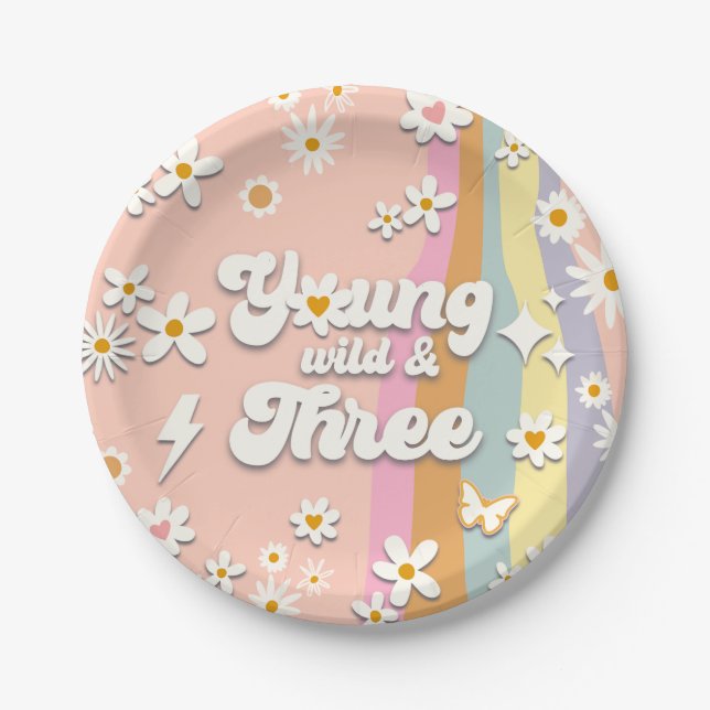 Assiettes En Carton Young Wild et Three Super 3e Plaque d'anniversaire (Devant)