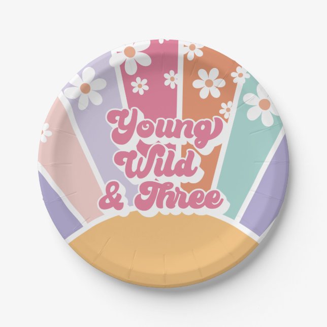 Assiettes En Carton Young Wild Three Retro Sunshine Rainbow Daisy (Devant)
