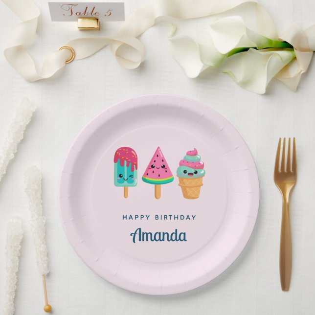 Assiettes En Carton Yummy Ice Cream Trio Vibe été Anniversaire (Mariage)