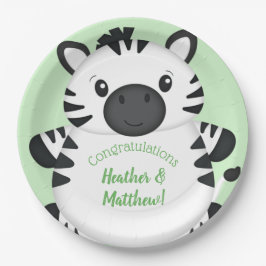 Assiettes En Carton Zebra Baby shower Green