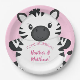 Assiettes En Carton Zebra Baby shower rose