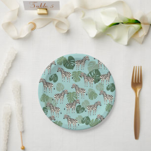 Assiettes En Carton Zebra Monstera Motif