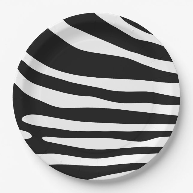 Assiettes En Carton Zebra noir et blanc (Devant)