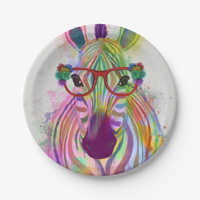 Assiettes En Carton Zebra Rainbow Splash (Devant)