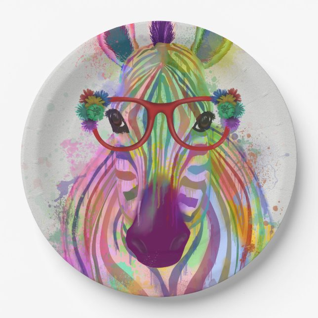 Assiettes En Carton Zebra Rainbow Splash (Devant)