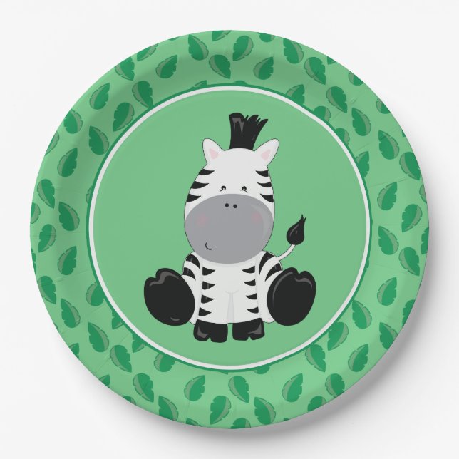Assiettes En Carton Zèbre de bébé des animaux | de safari (Devant)