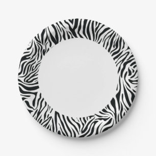 Assiettes En Carton Zèbre noir et blanc