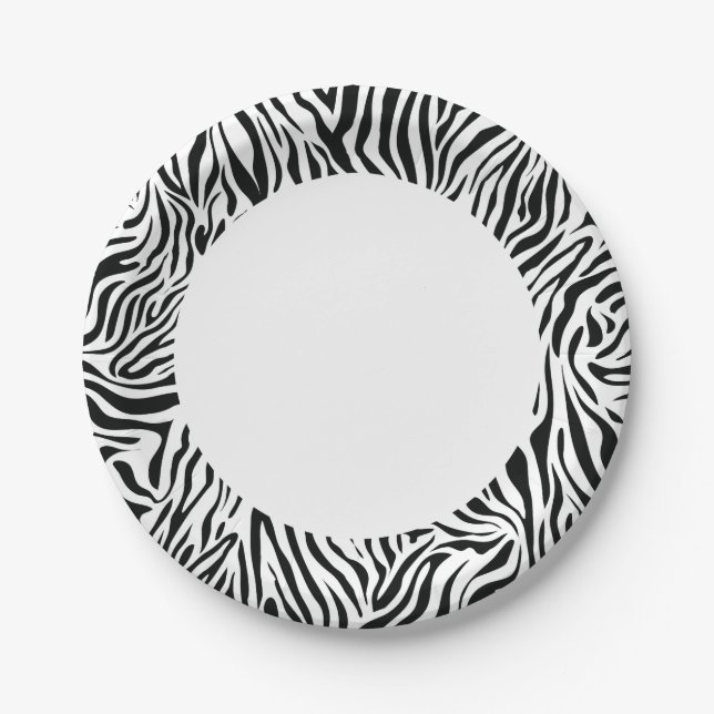 Assiettes En Carton Zèbre noir et blanc (Devant)