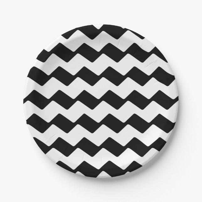 Assiettes En Carton Zig Zag - Noir (Devant)