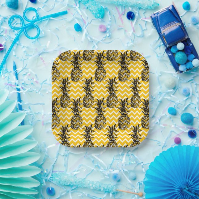 Assiettes En Carton Zigzags ananas (Fête)