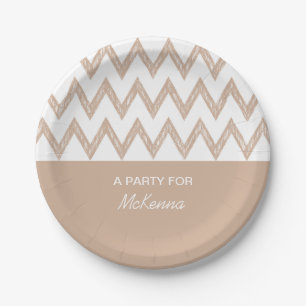 Assiettes En Carton Zigzags bronzages de Chevron de crayon à la mode
