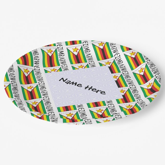 Assiettes En Carton Zimbabwe Drapeau zimbabwéen personnalisé (Angle)