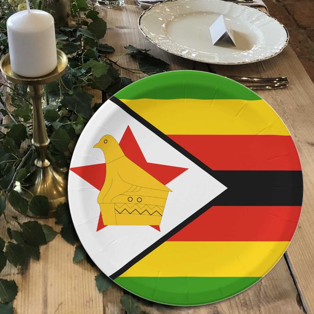 Assiettes En Carton Zimbabwe Plaques de drapeau, fête, sports, Zimbabw (Créateur téléchargé)