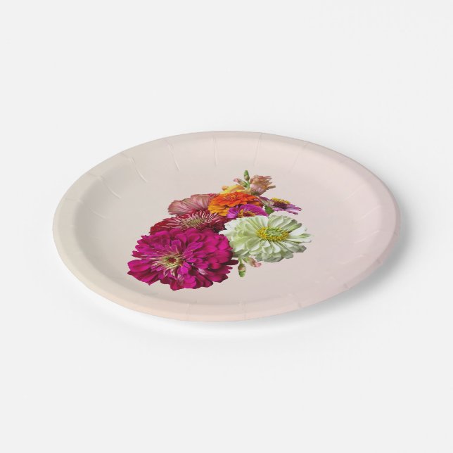 Assiettes En Carton Zinnia Bouquet (Angle)