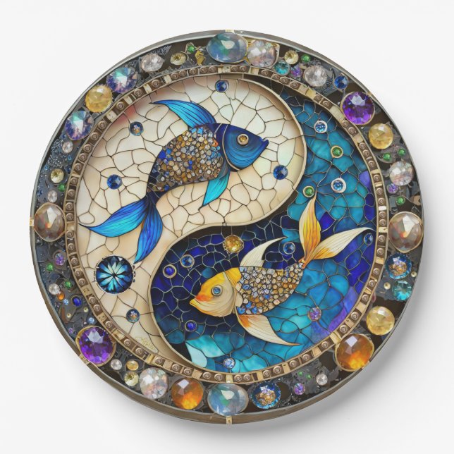 Assiettes En Carton Zodiac - Poissons de poisson Yin et Yang (Devant)