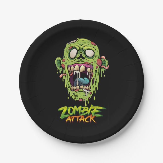 Assiettes En Carton Zombie Attaque Effrayant Monstre Créateur Plaque p (Devant)