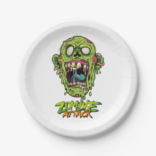 Assiettes En Carton Zombie Attaque Effrayant Monstre Créature
