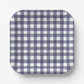 Assiettes en papier à carreaux simple marine
