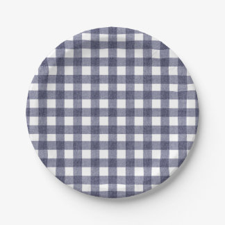 Assiettes en papier à carreaux simple marine