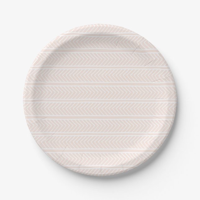 Assiettes en papier à motif chevron rose (Devant)