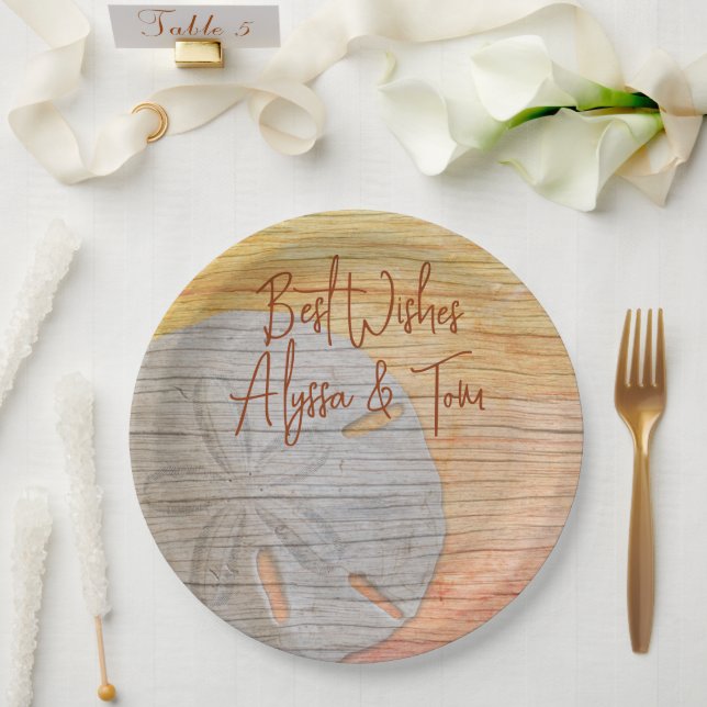 Assiettes en papier à motif de dollar de sable en  (Mariage)