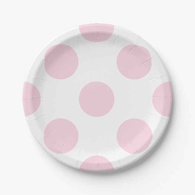 Assiettes en papier à motif pois rose pâle et blan (Devant)
