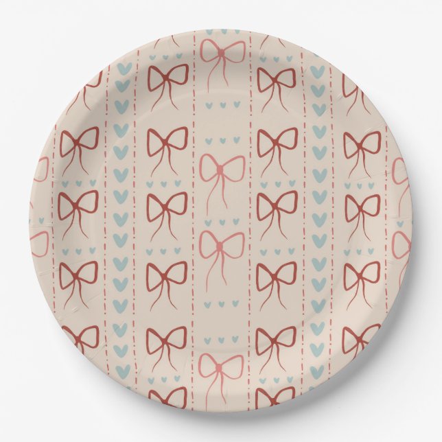 Assiettes en papier à nœuds et cœurs délicats (Devant)