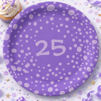 Assiettes en Papier à Points Purple avec Âge