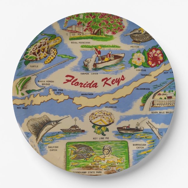 Assiettes en papier amusantes des Keys de Floride (Devant)