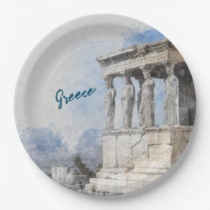 Assiettes en papier aquarelle ruines Athènes Grèce